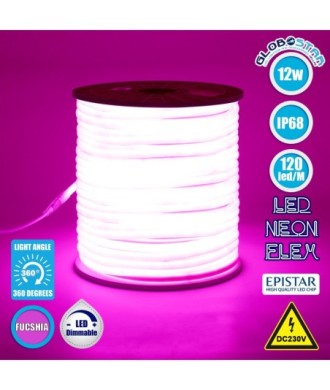 GLOBOSTAR® NEOTUBE 70597 Ταινία Neon Flex LED 12W-m 600lm-m 360° DC 220-240V Αδιάβροχο IP65 120 x SMD2835 Chip-m Ροζ Dimmable - Sanan SMD Chip - Μ100 x Π1.3 x Υ1.3cm - 3 Χρόνια Εγγύηση